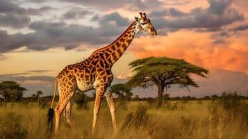26727802-de-girafe-sur-savane-a-le-coucher-du-soleil-generatif-ai-photo